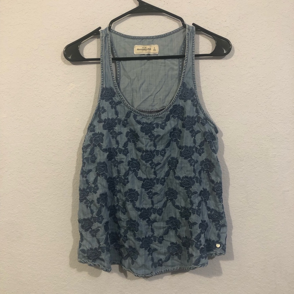 Abercrombie & Fitch Denim Floral Embroidered Tank Top